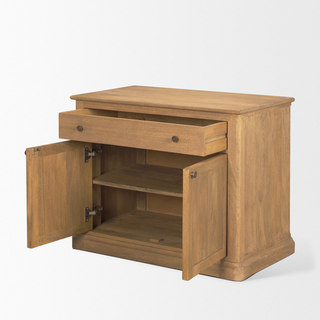 19" Brown Solid Wood Accent Cabinet With Two Doors And One Drawer - Kitchen & Dining