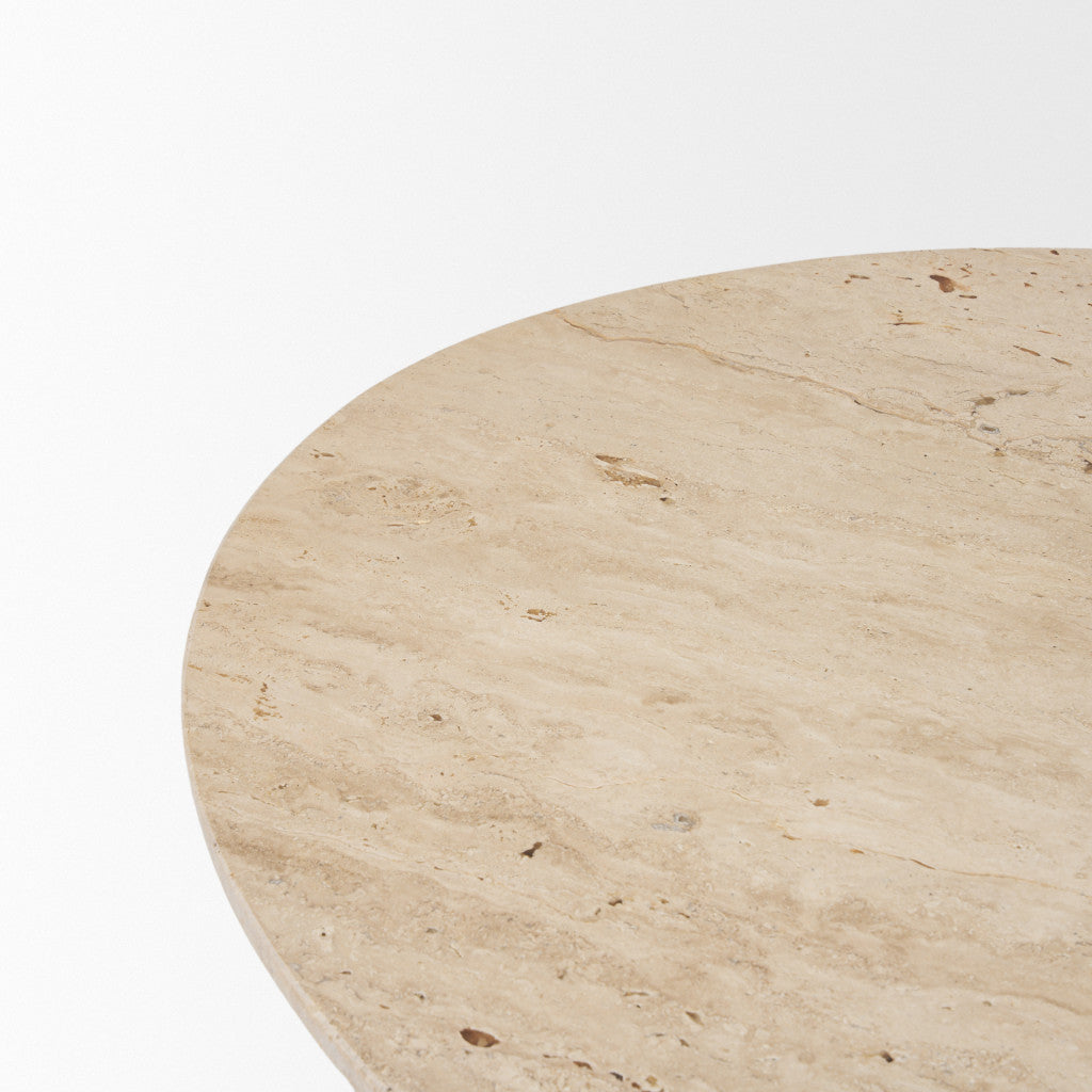 Beige oval stone tabletop with natural speckled finish