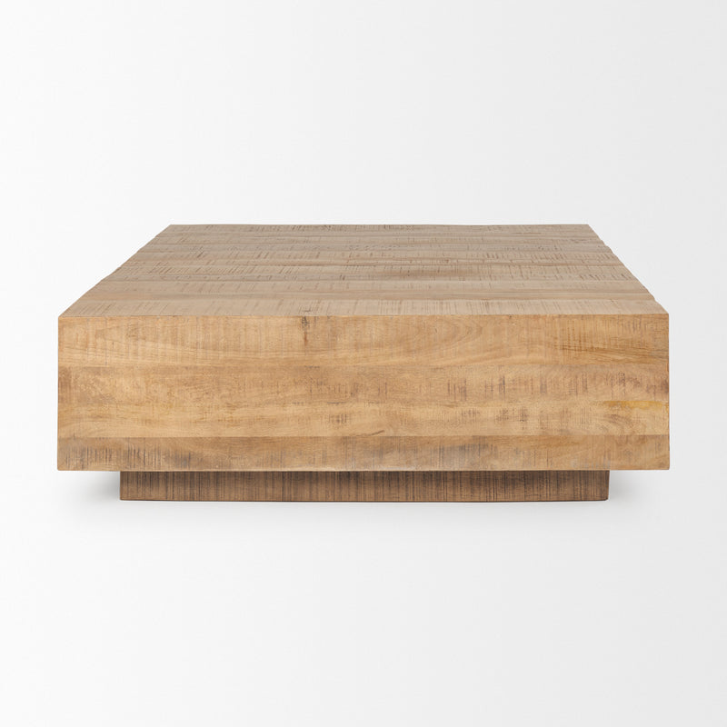 Natural wood square coffee table with a smooth flat top