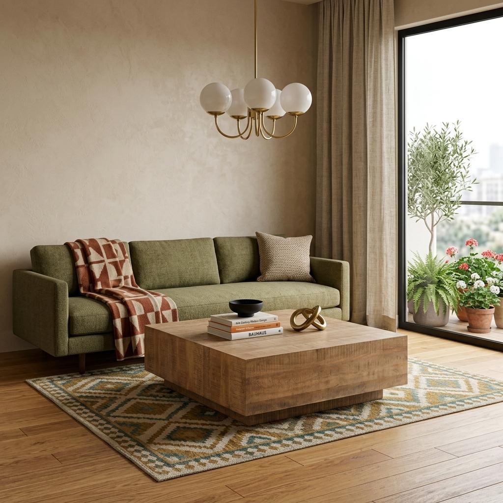 Square solid wood block coffee table with a flat top