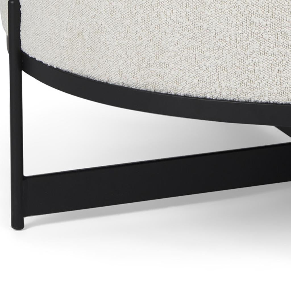 36" Cream and Black Fabric Round Pouf Ottoman - Living Room