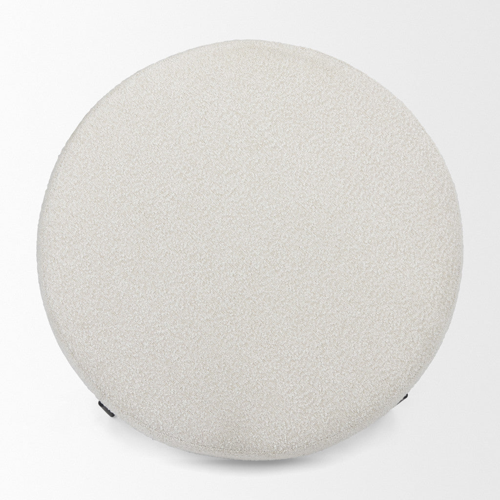 36" Cream and Black Fabric Round Pouf Ottoman - Living Room