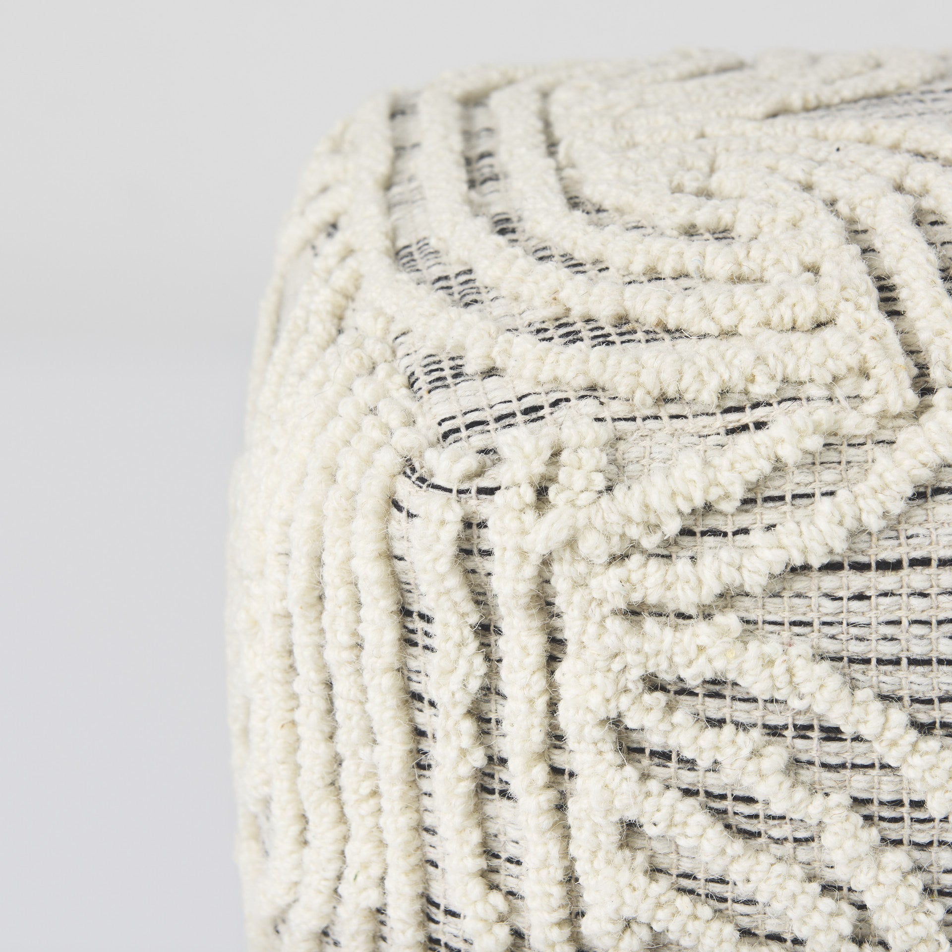 16" Beige Cream and Gray Cotton and Wool Geometric Cube Pouf Ottoman - Living Room
