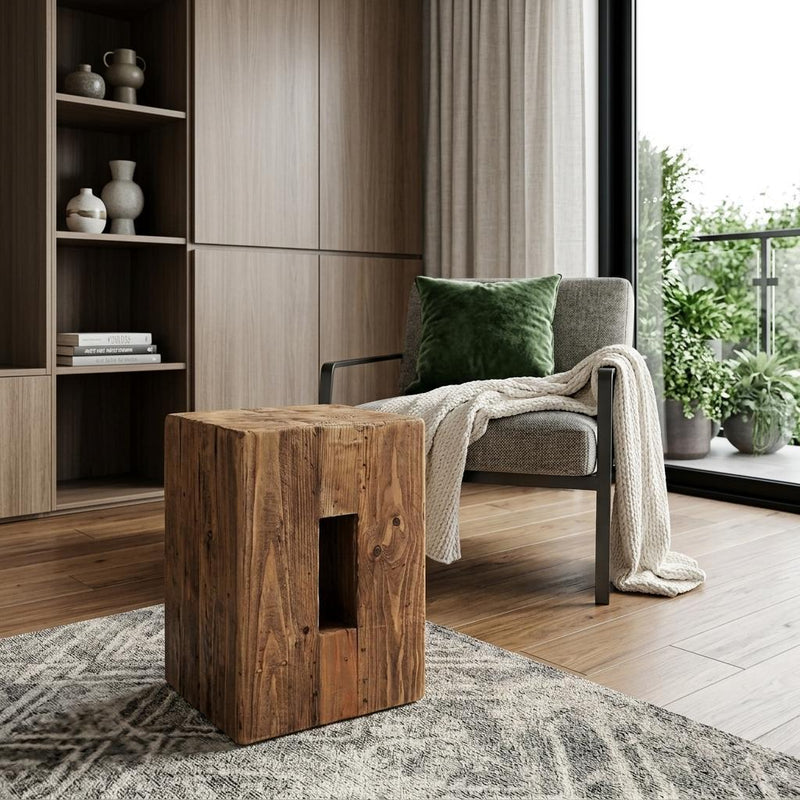 12" Brown Solid Wood Ottoman - Living Room