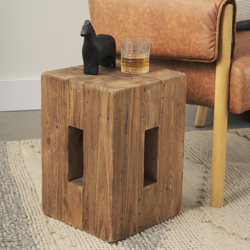 12" Brown Solid Wood Ottoman - Living Room