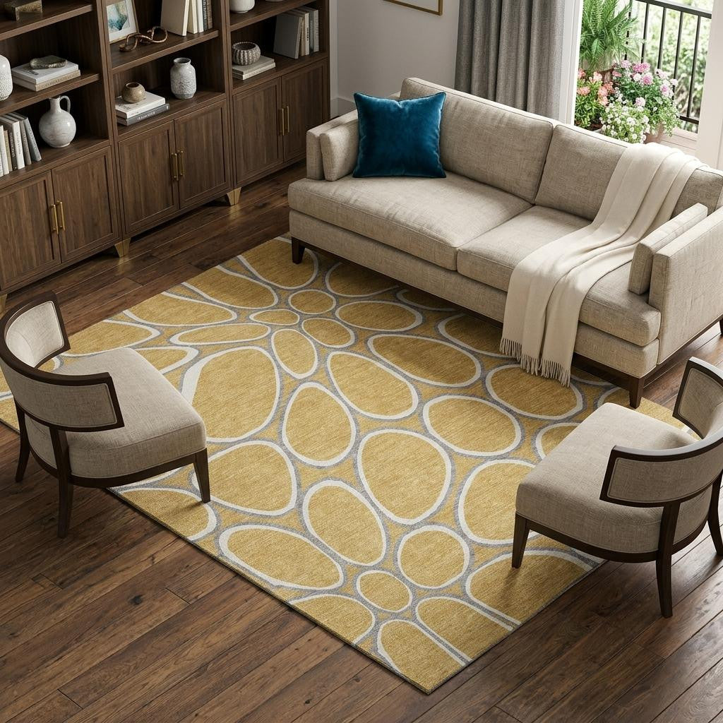 10' X 14' Gold Ivory And Gray Geometric Washable Area Rug With UV Protection - Home & Garden