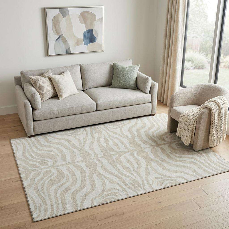 5' X 8' Beige And Ivory Animal Print Washable Area Rug With UV Protection - Home & Garden