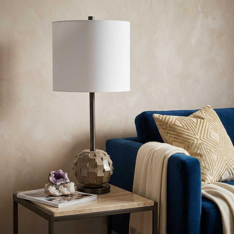 25" Gray Round Bedside Lamp With Drum Shade - Lighting
