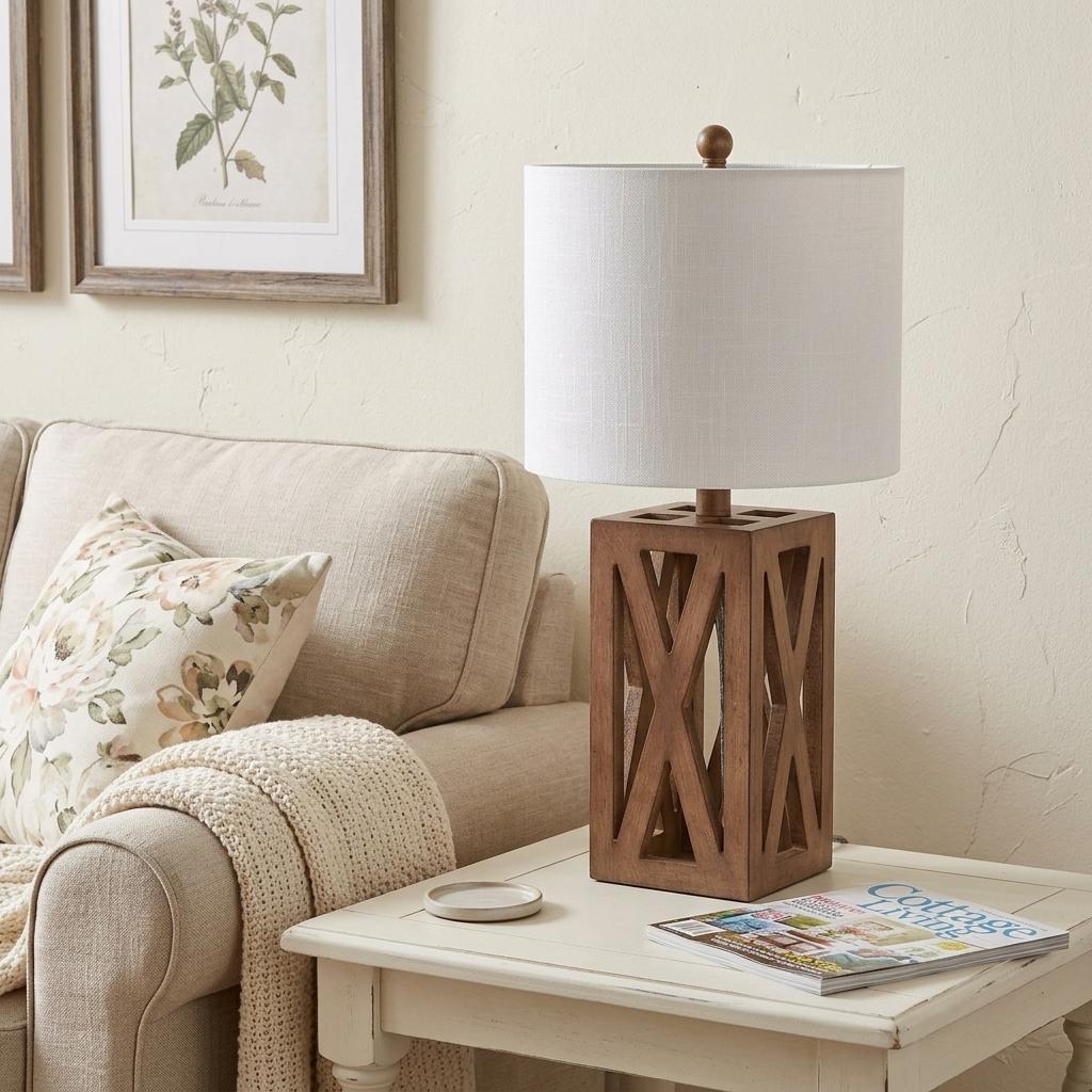22" Brown Table Lamp With Drum Shade - Lighting