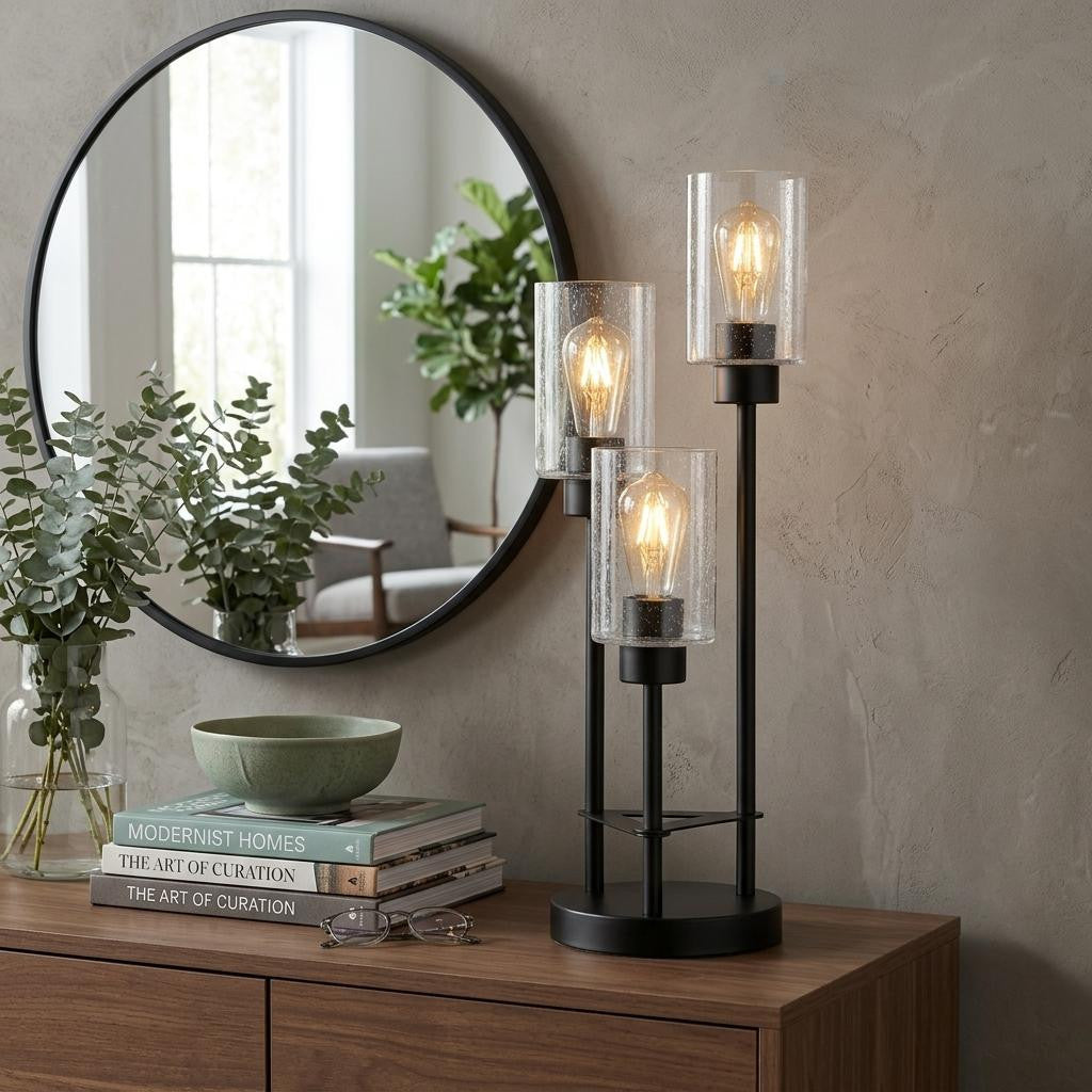 21" Black Three Light Novelty Table Lamp With Cylinder Shade - Lighting