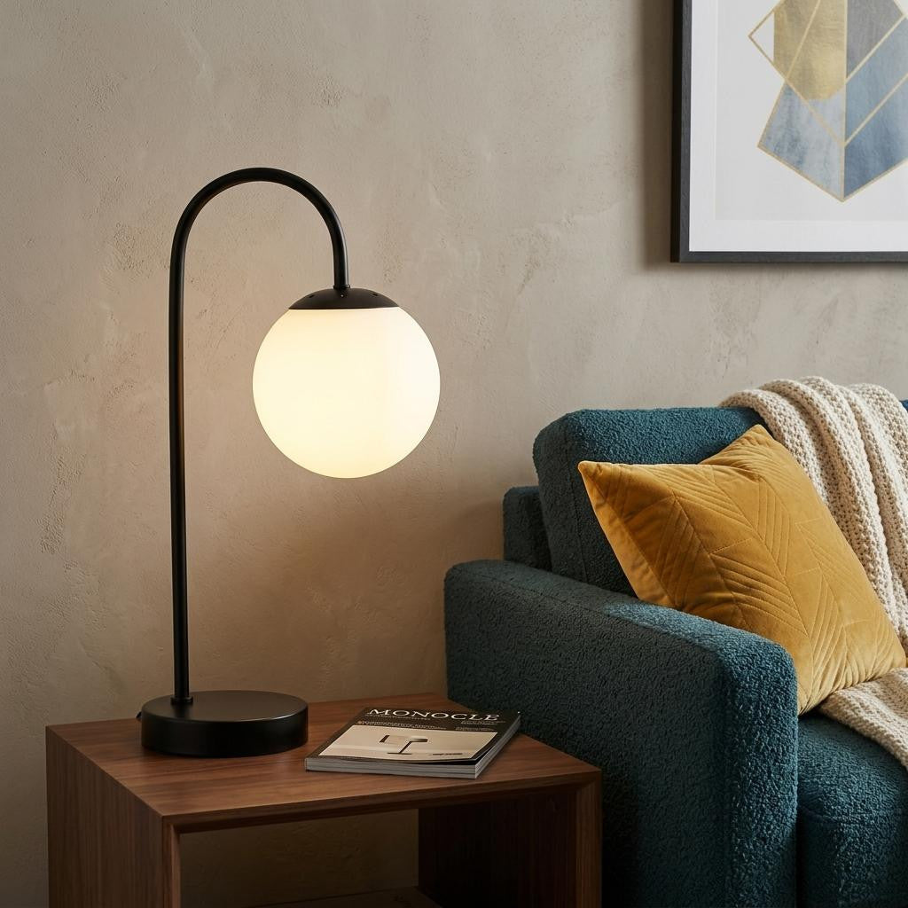 18" Black Globe Arched Lamp With Globe - Lighting