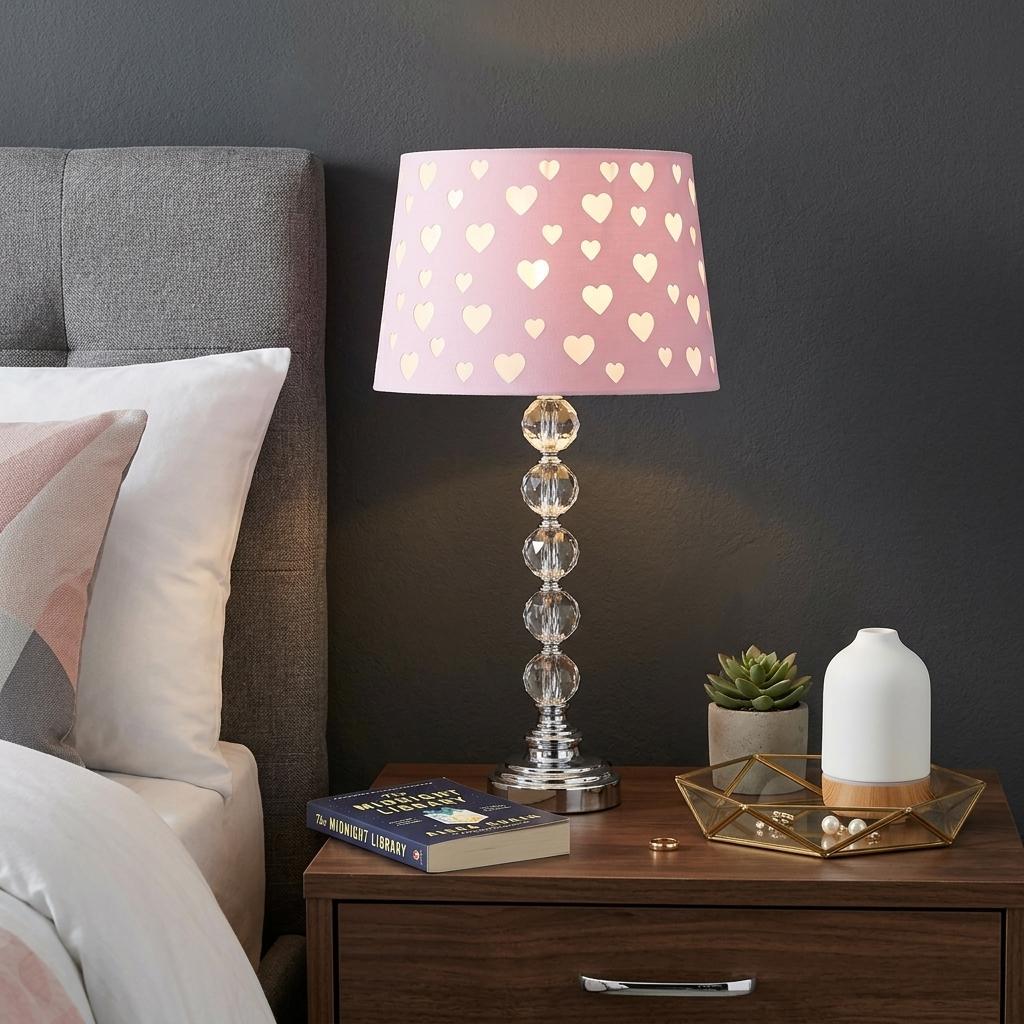 22" Crystal With Pink And White Dot Shade Table Lamp - Lighting