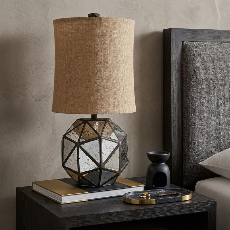 40" Silver Geometric Table Lamp With Cylinder Shade - Lighting