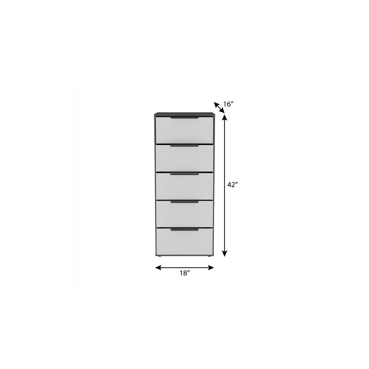 18-inch black-and-white five-drawer lingerie chest with black pull handles