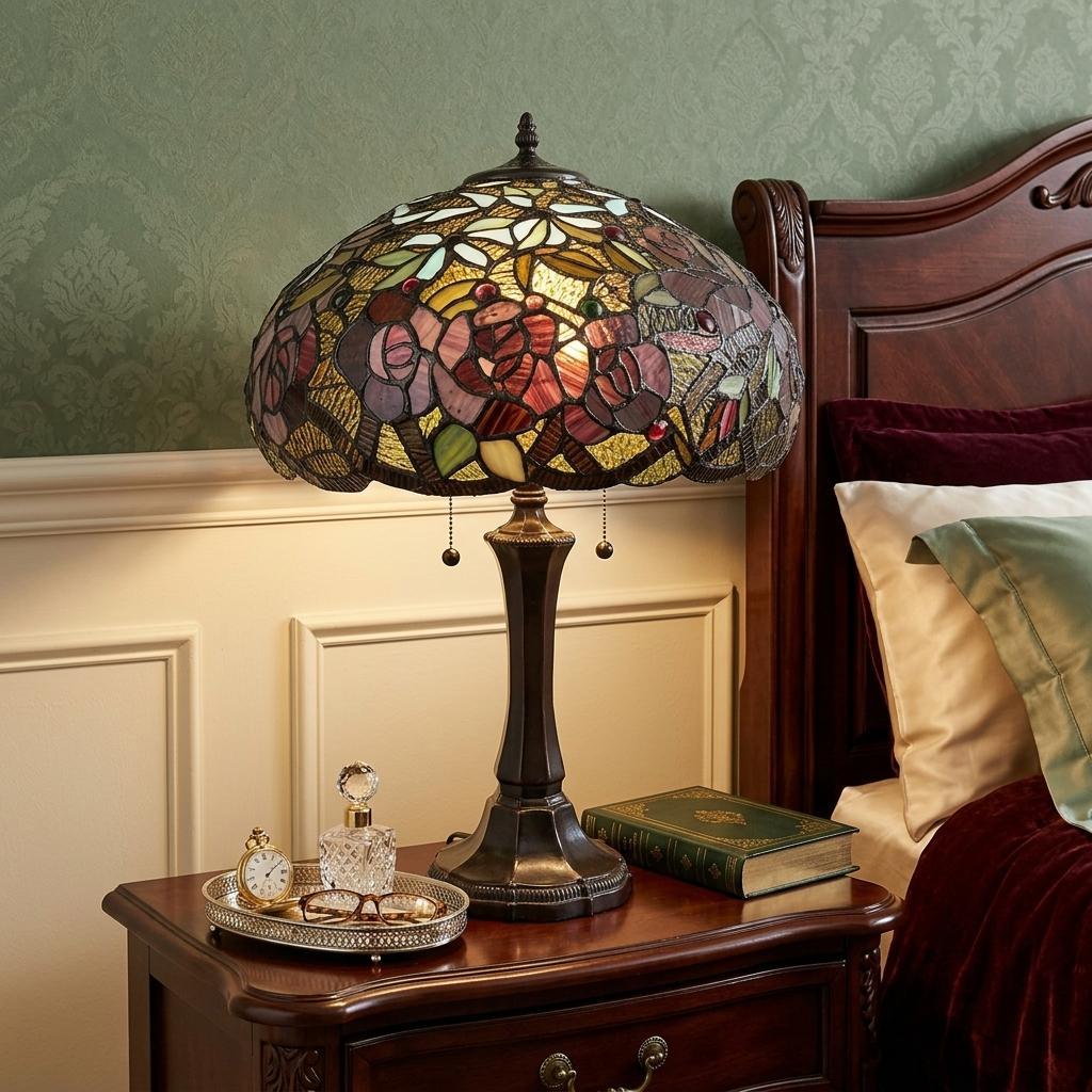 24" Dark Brown Metal Two Light Candlestick Table Lamp With Red Dome Shade - Lighting