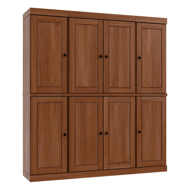 Brown wood cabinet with four top doors and four bottom doors