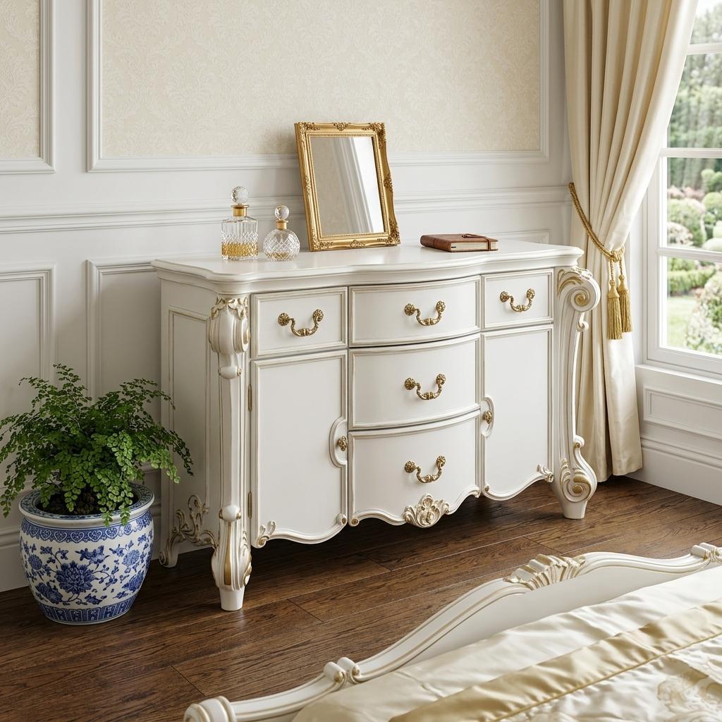 71" Pearl Solid and Manufactured Wood Five Drawer Triple Dresser - Bed & Bath