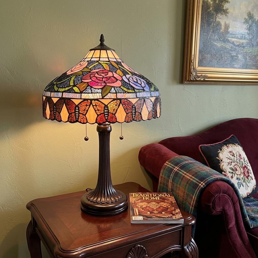 23" Dark Brown Metal Two Light Candlestick Table Lamp With Red and Black Shade - Lighting