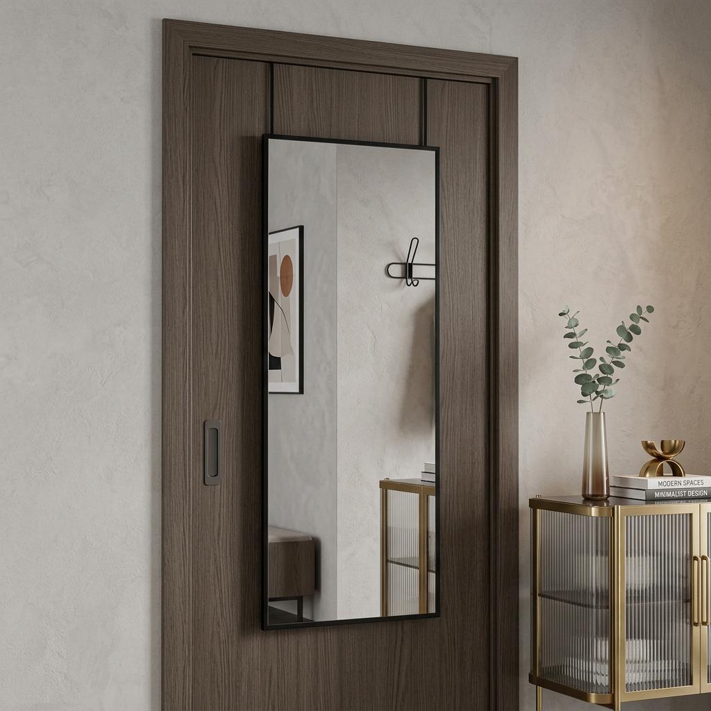 47" Black Aluminum Over the Door Framed Accent Mirror - Bed & Bath