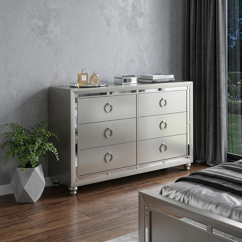 58" Silver Solid Wood Six Drawer Double Dresser - Bed & Bath