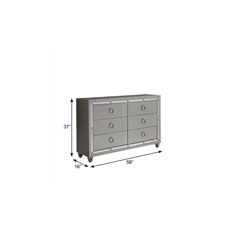 58" Silver Solid Wood Six Drawer Double Dresser - Bed & Bath