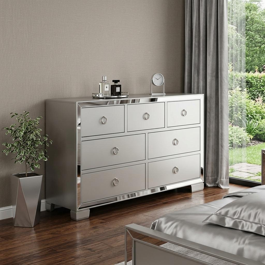 57" Platinum Solid and Manufactured Wood Seven Drawer Triple Dresser - Bed & Bath