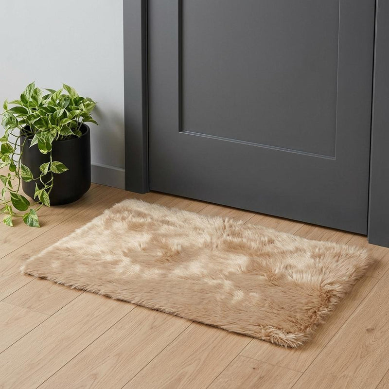 2' X 3' Tan Faux Fur Rectangular Area Rug - Home Decor