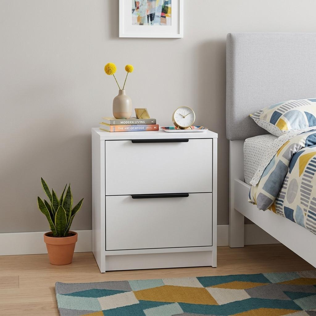 19" White Wood Two Drawer Nightstand - Bed & Bath