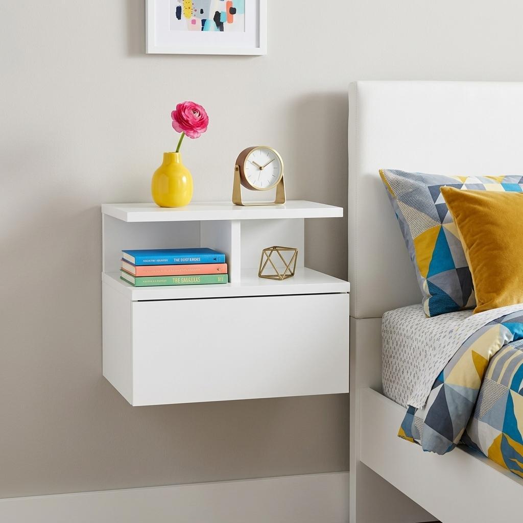 12" White Wood One Drawer Floating Nightstand - Bed & Bath