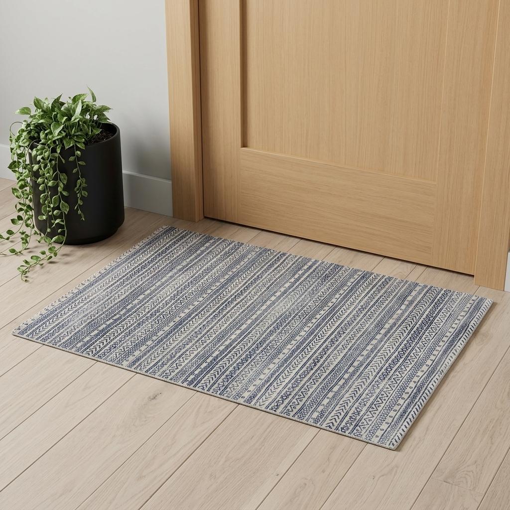 2' X 4' Navy Blue Decorative Stripes Area Rug - Home & Garden