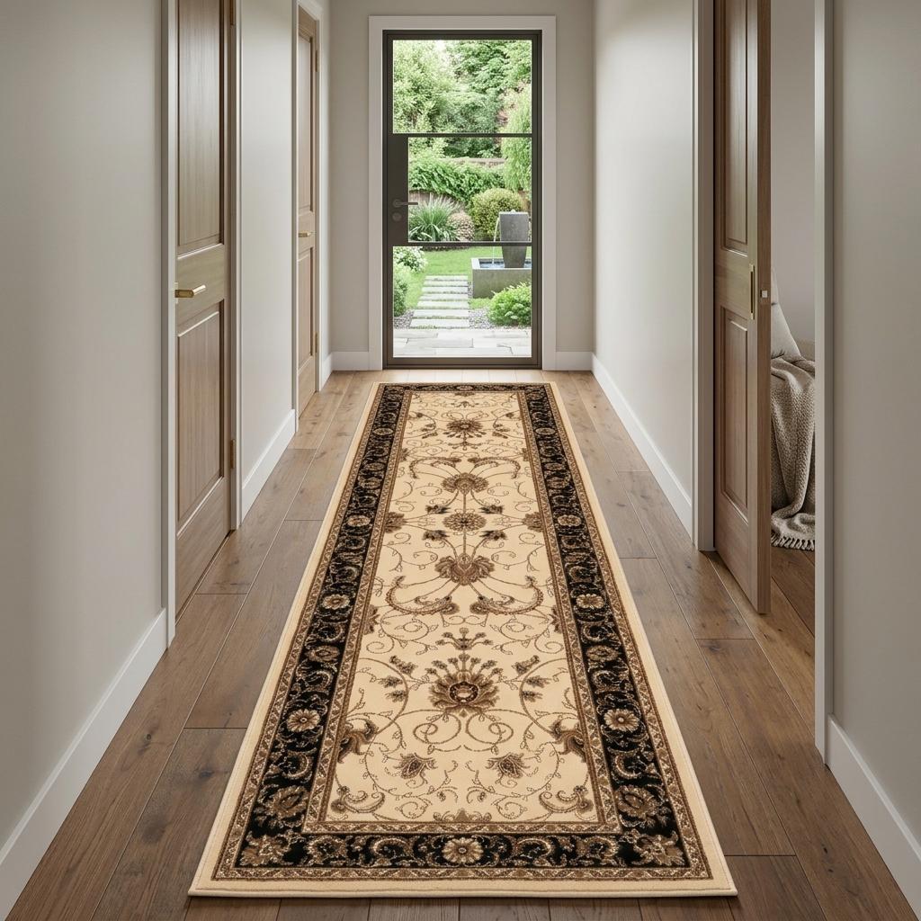 10' Black And Ivory Oriental Runner Rug - Home & Garden