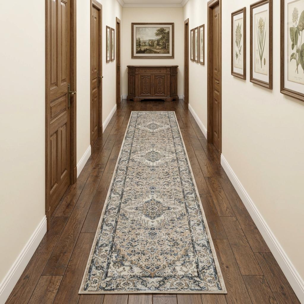 20' Beige And Gray Medallion Distressed Runner Rug - Home & Garden
