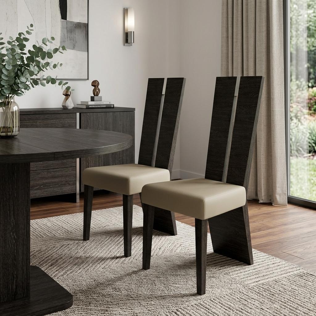 Set of Two Gray And Dark Brown Upholstered Dining Side Chairs - Kitchen & Dining