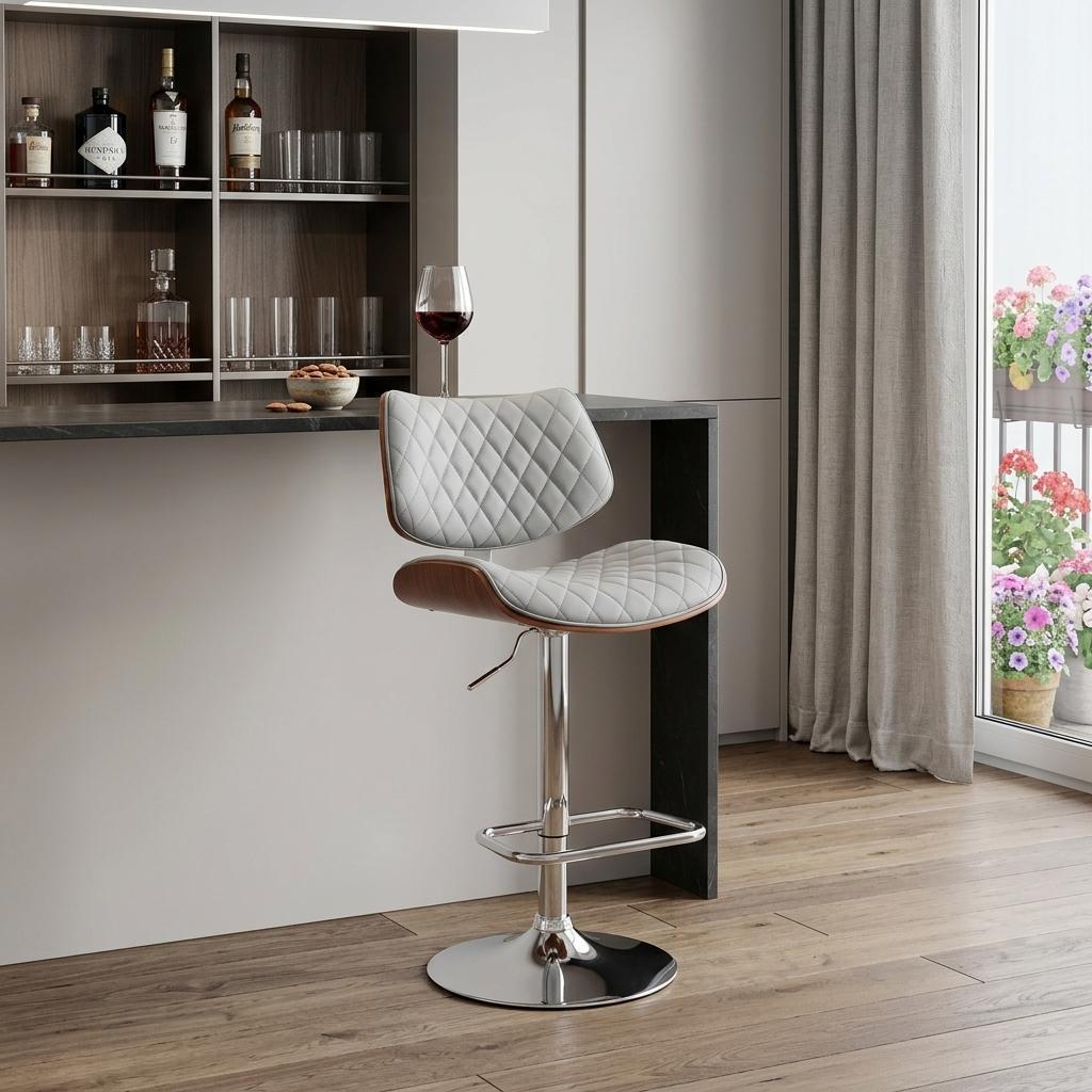 Gray And Silver Fabric And Iron Low Back Adjustable Height Swivel Bar Chair - Living Room