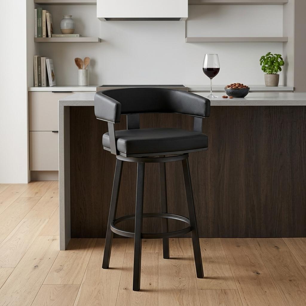 26" Black Fabric And Iron Low Back Counter Height Swivel Bar Chair - Living Room