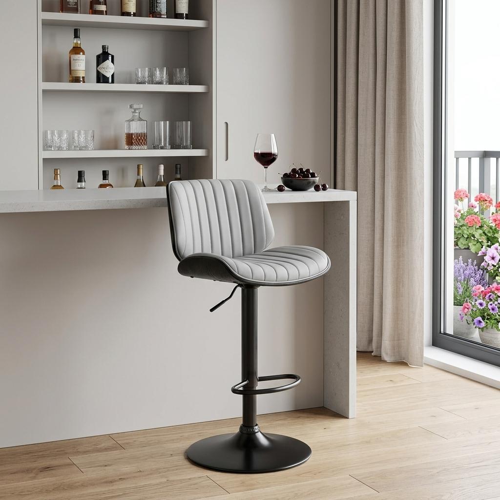 Gray And Black Fabric And Iron Adjustable Height Swivel Bar Chair - Living Room