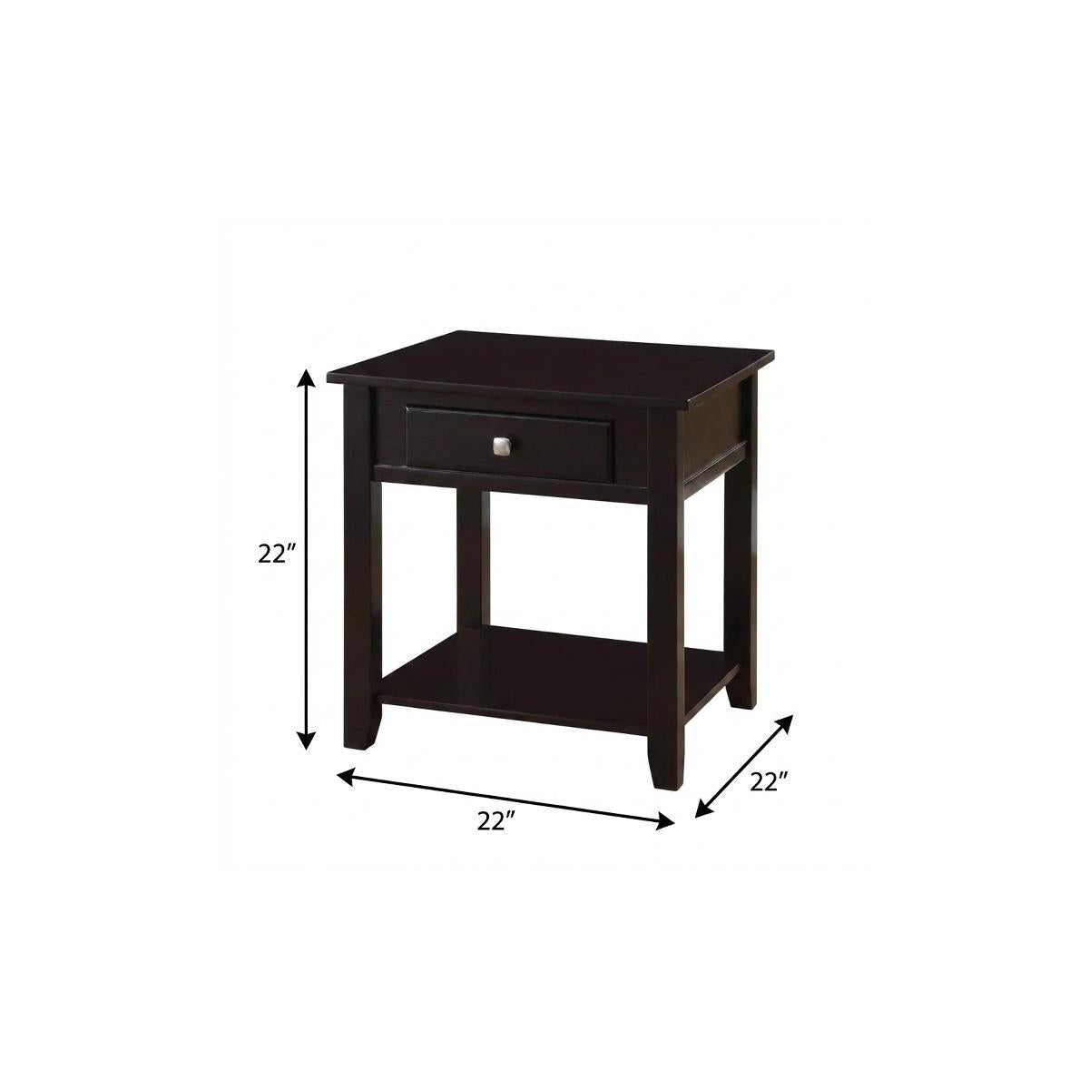 22" Black Manufactured Wood Square End Table With Drawer With Shelf - Living Room