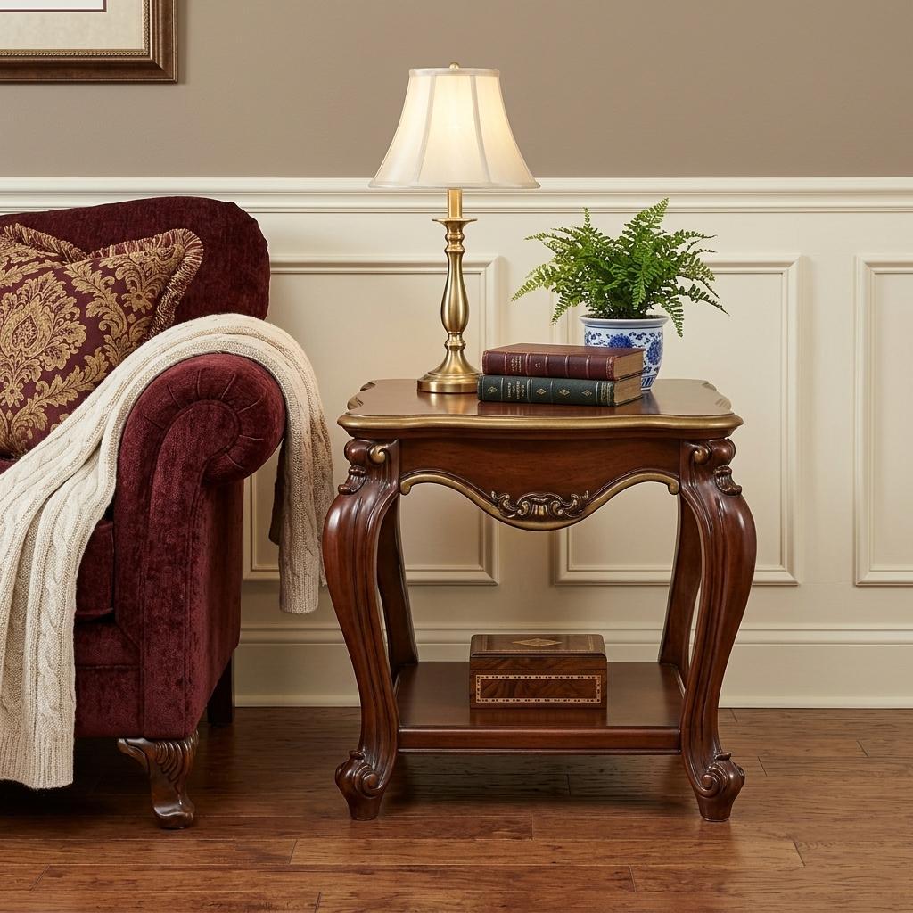 24" Oak Solid Wood Square End Table With Shelf - Living Room