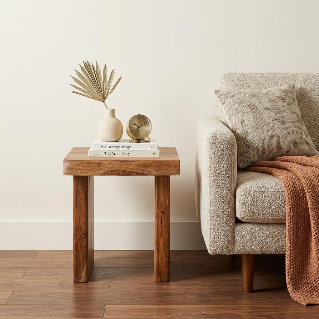 23" Brown Solid Wood Square Live Edge End Table - Living Room