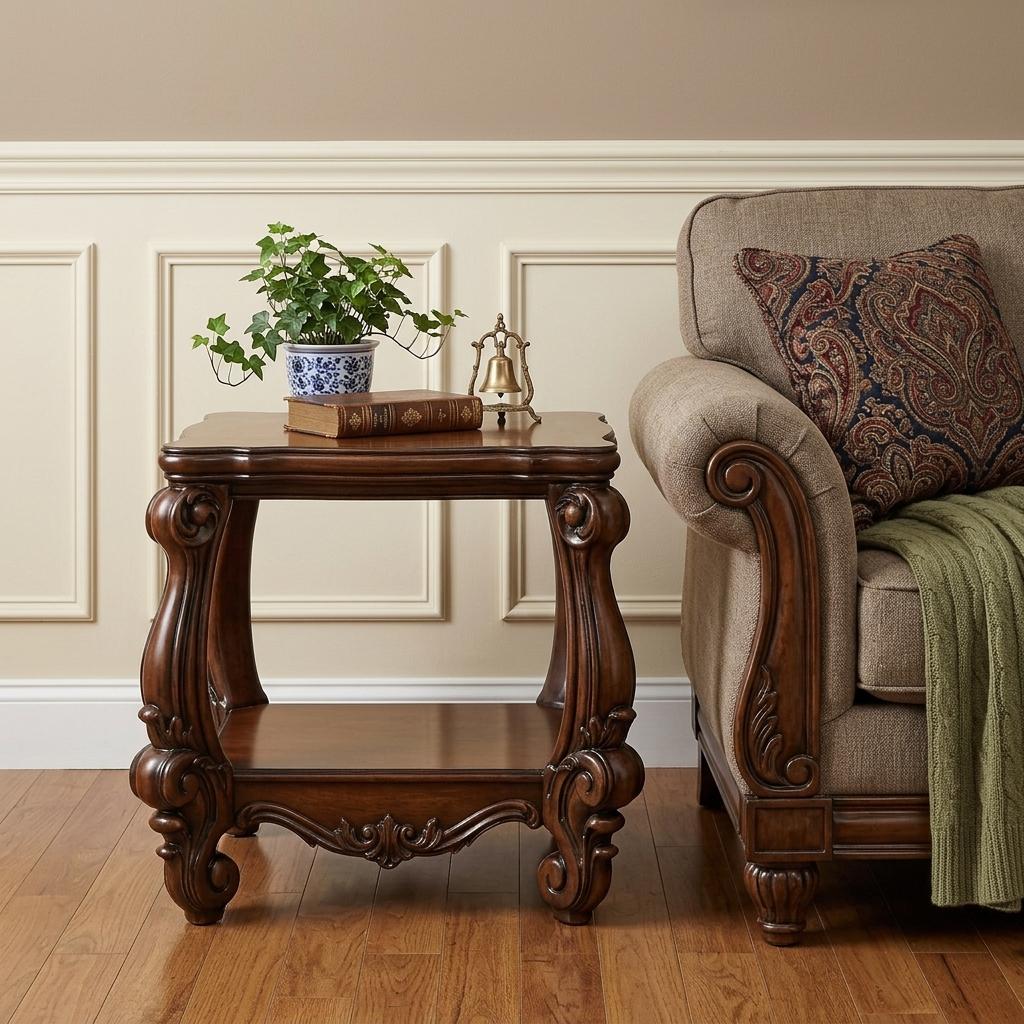 26" Cherry Oak Manufactured Wood Square End Table With Shelf - Living Room