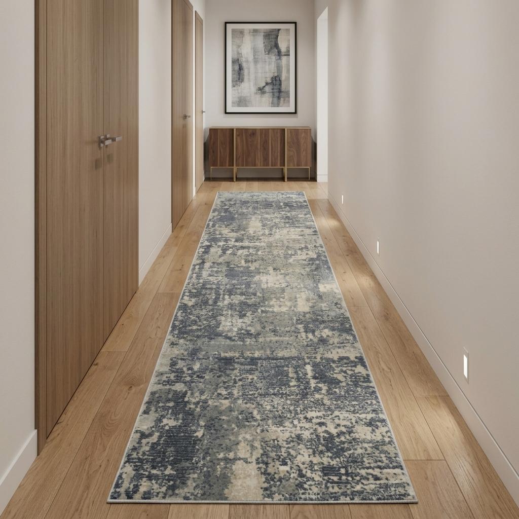 10' Beige And Gray Abstract Runner Rug - Home & Garden