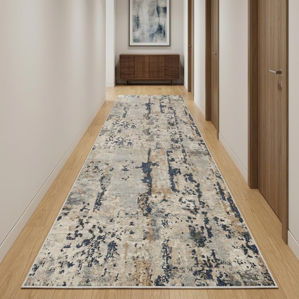 12' Beige And Gray Abstract Runner Rug - Home & Garden