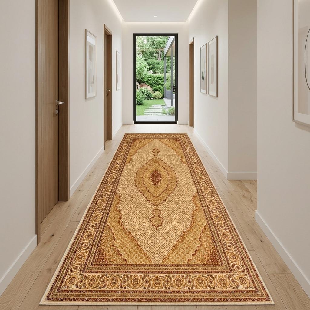 10' Beige And Ivory Oriental Runner Rug - Home & Garden