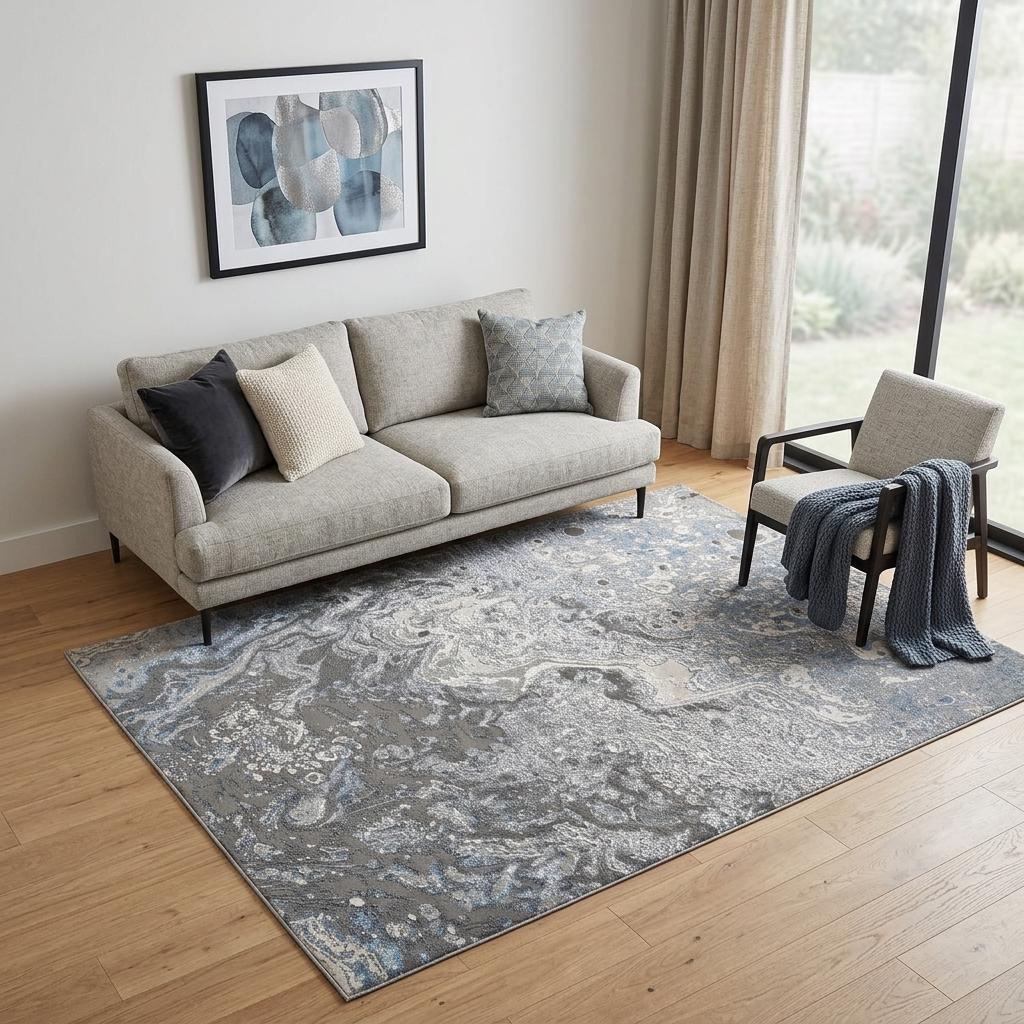 5' X 8' Blue and Gray Abstract Power Loom Area Rug - Home & Garden