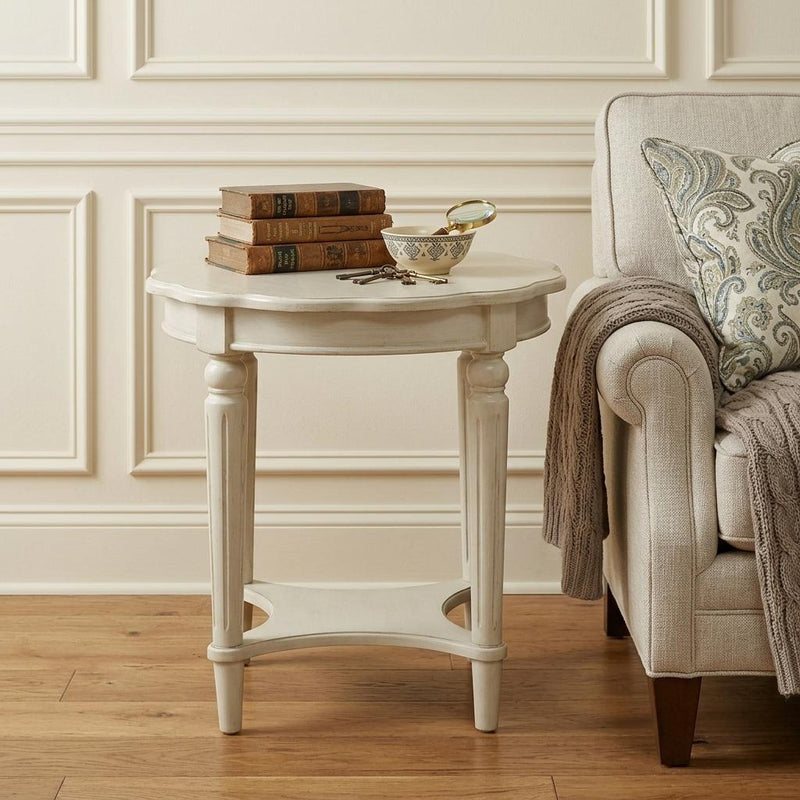 24" Off White Solid Wood Oval End Table With Shelf - Living Room