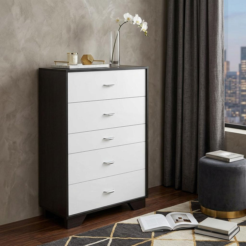 32" Brown and White Five Drawer Standard Chest - Bed & Bath
