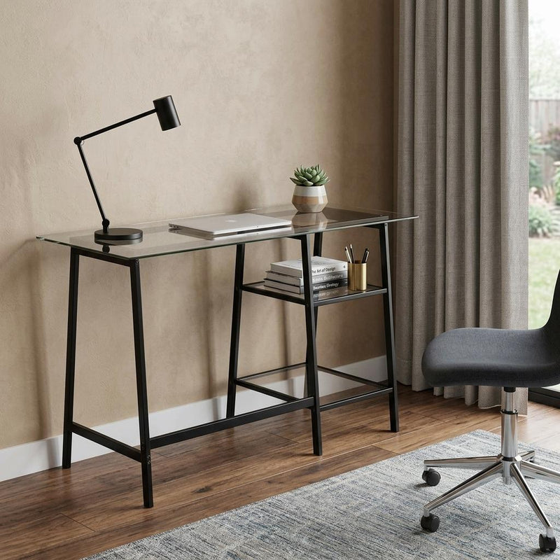 46" Clear and Black Glass Writing Desk - Office