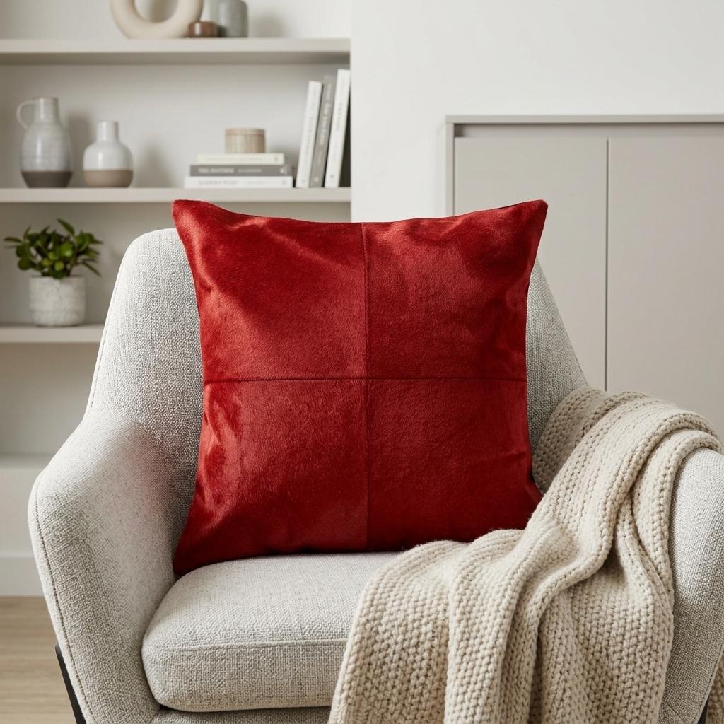 18" Red Cowhide Geometric Throw Pillow - Home & Garden