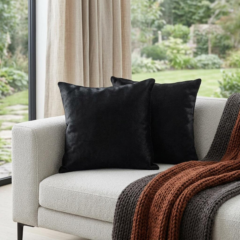 Set of Two 18" Black Cowhide Throw Pillows - Home Decor