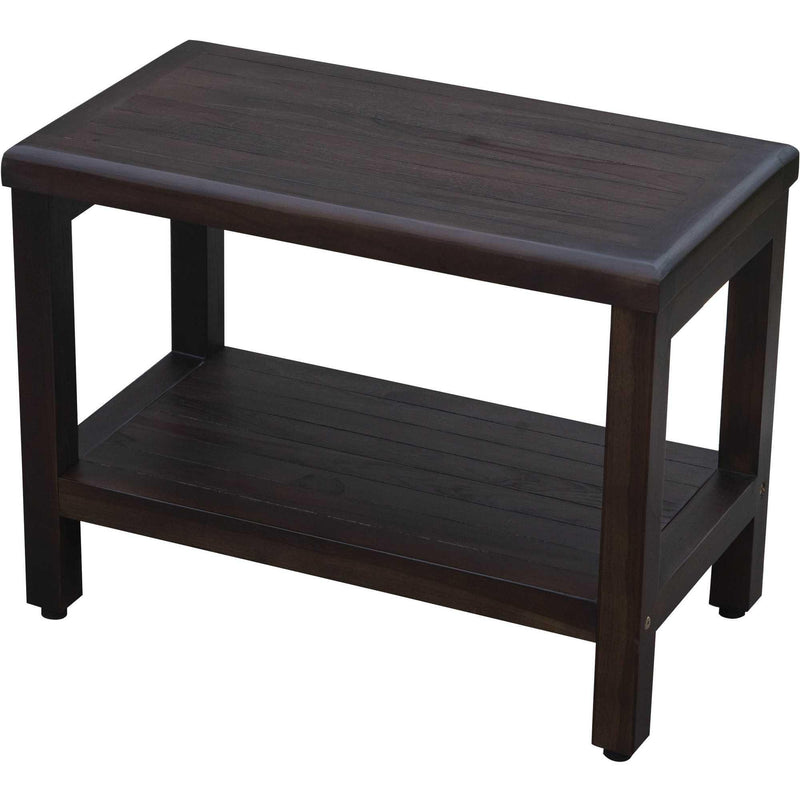 Rectangular Teak Shower Bench With Shelf In Brown Finish - Bed & Bath